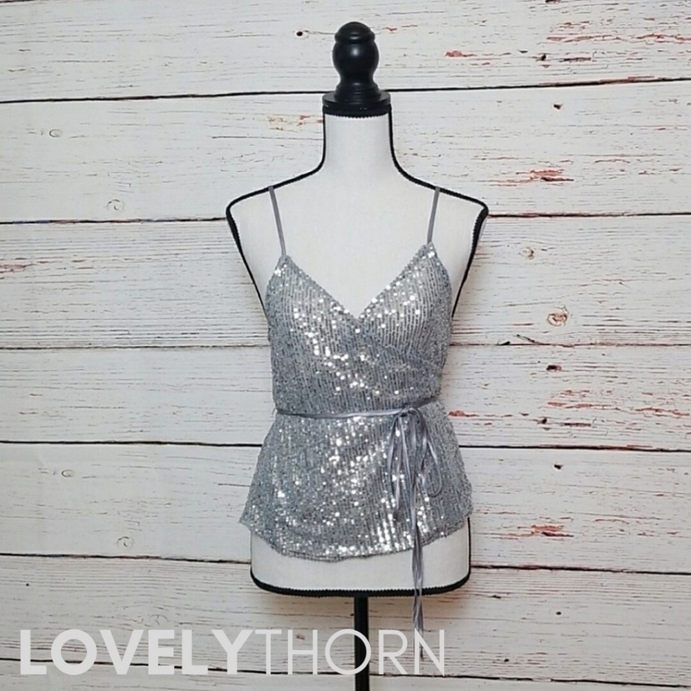 ZARA // silver sequin wrap top - Picture 2 of 8